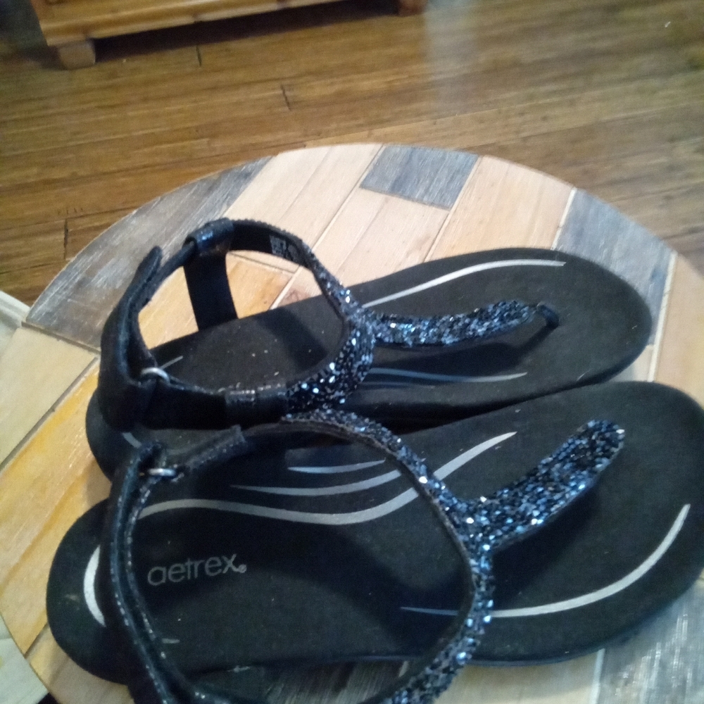 Aetrex Jade Sparkle Women's Black Thong Sandals Size 10 - Picture 5 of 16